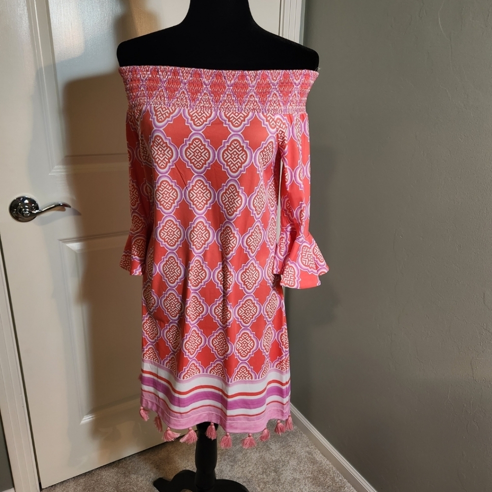 Pink Off-Shoulder Dress - Cabana Life,  50+ UV Protection - Picture 3 of 13
